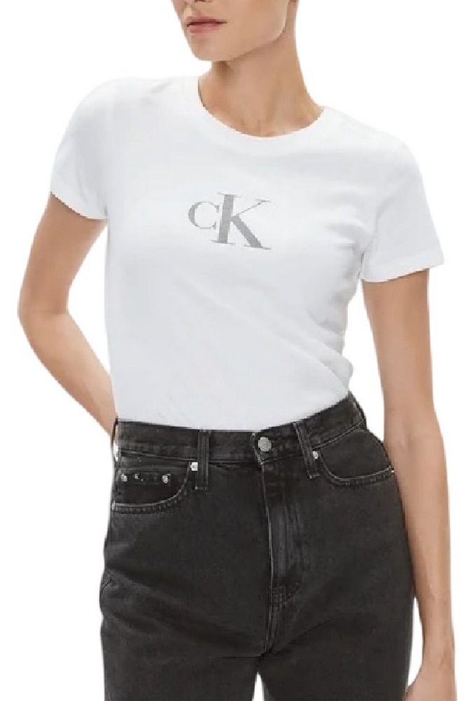 CALVIN KLEIN JEANS SEQUIN SLIM TEE T-SHIRT ΓΥΝΑΙΚΕΙΟ WHITE