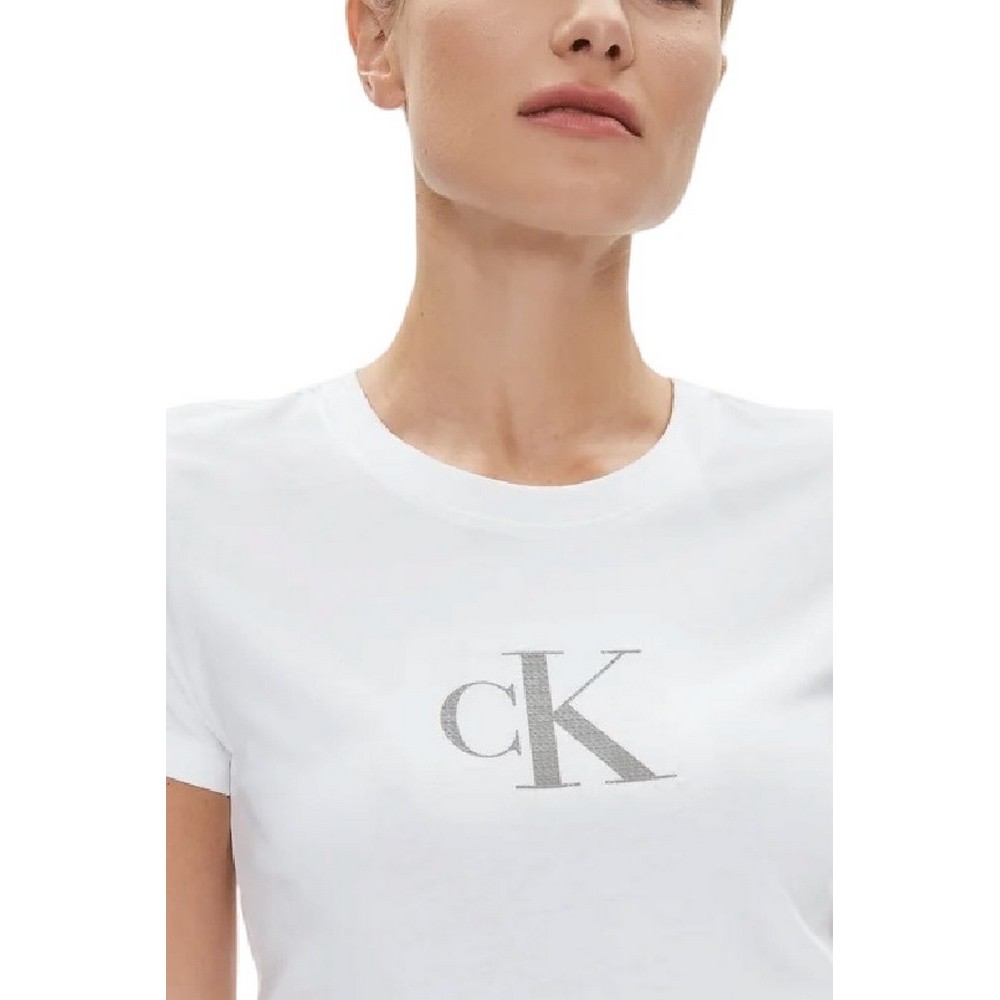 CALVIN KLEIN JEANS SEQUIN SLIM TEE T-SHIRT ΓΥΝΑΙΚΕΙΟ WHITE