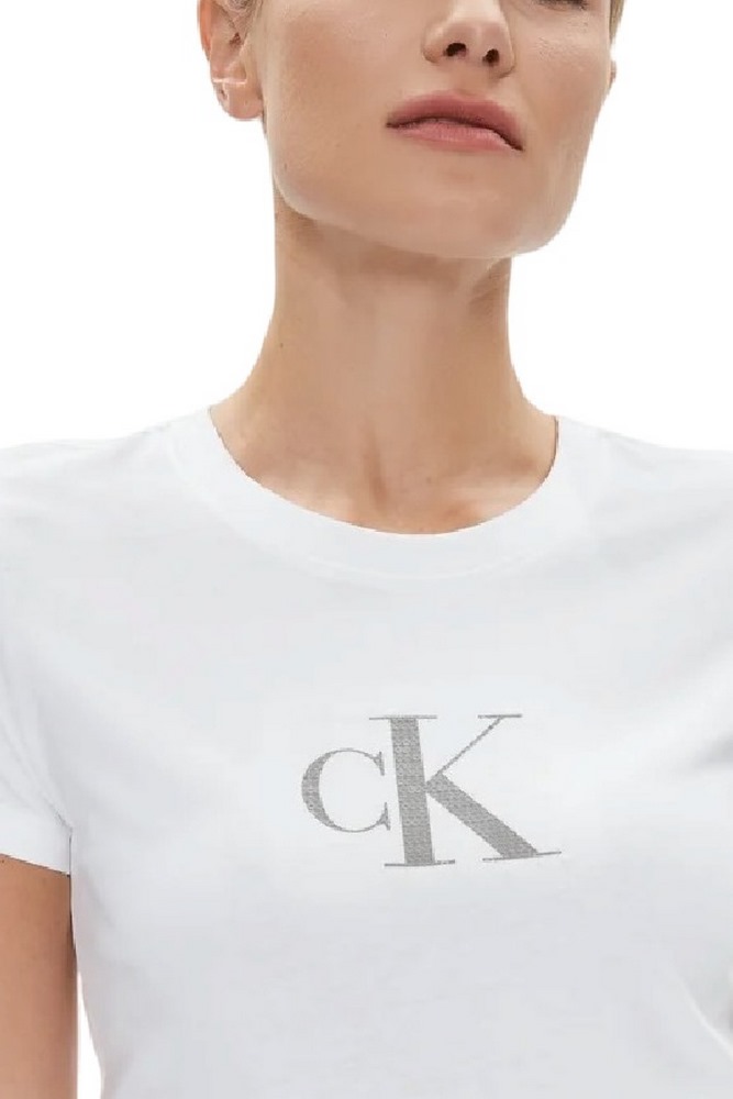 CALVIN KLEIN JEANS SEQUIN SLIM TEE T-SHIRT ΓΥΝΑΙΚΕΙΟ WHITE