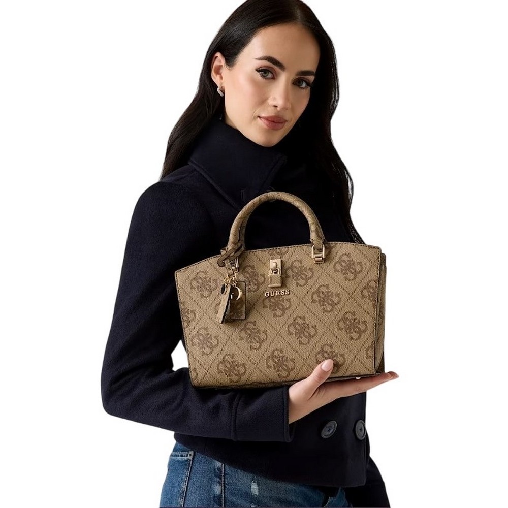 GUESS QUEENSLAND LUXURY SATCHEL ΤΣΑΝΤΑ ΓΥΝΑΙΚΕΙΑ LATTE