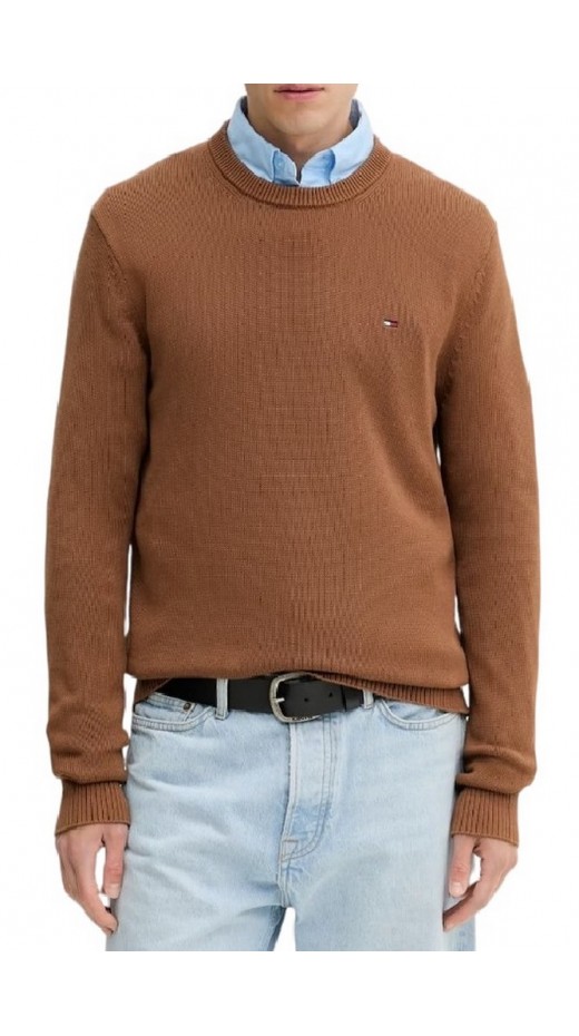 TOMMY JEANS SLIM ESS SWEATER EXT ΜΠΛΟΥΖΑ ΠΛΕΚΤΗ ΑΝΔΡΙΚΗ BROWN