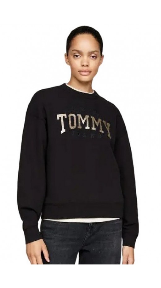 TOMMY JEANS  NW BXY GLITTER VARSITY CREW ΦΟΥΤΕΡ ΜΠΛΟΥΖΑ ΓΥΝΑΙΚΕΙΑ BLACK