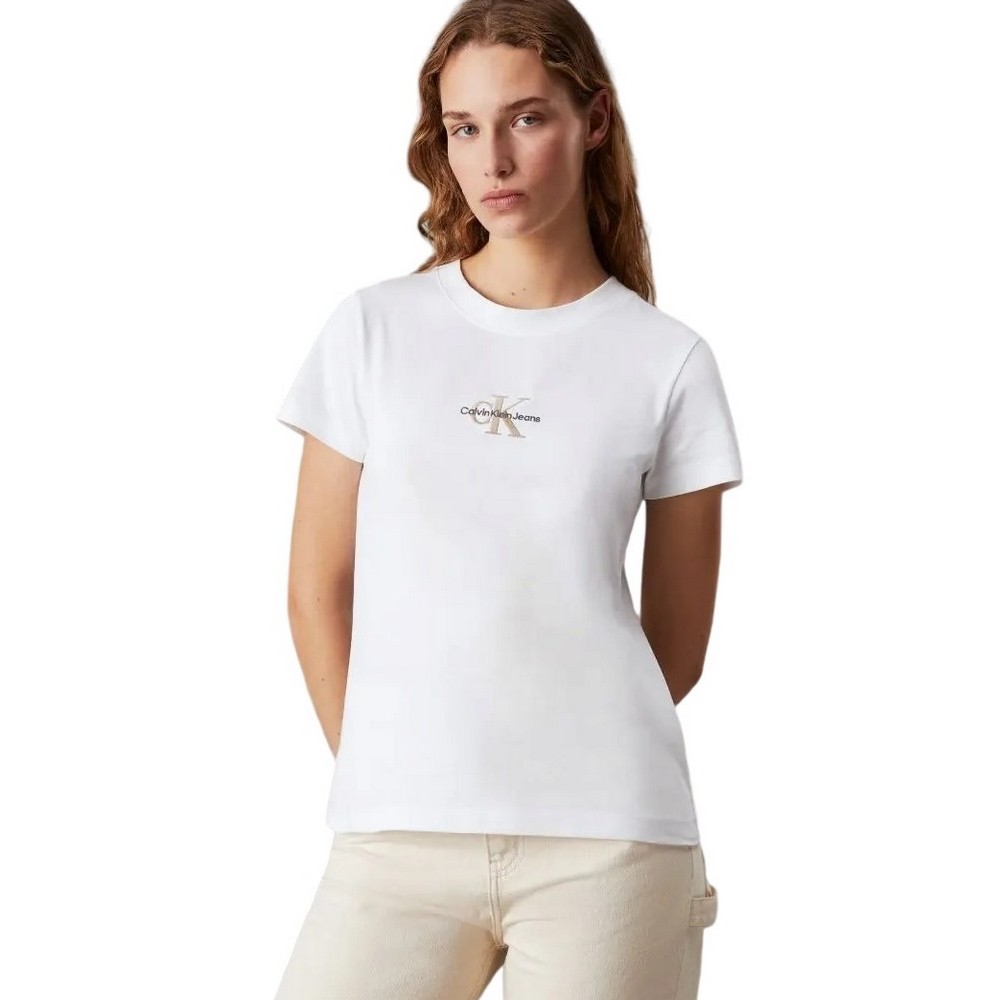 CALVIN KLEIN JEANS MONOLOGO SLIM T-SHIRT ΜΠΛΟΥΖΑ ΓΥΝΑΙΚΕΙΑ BRIGHT WHITE