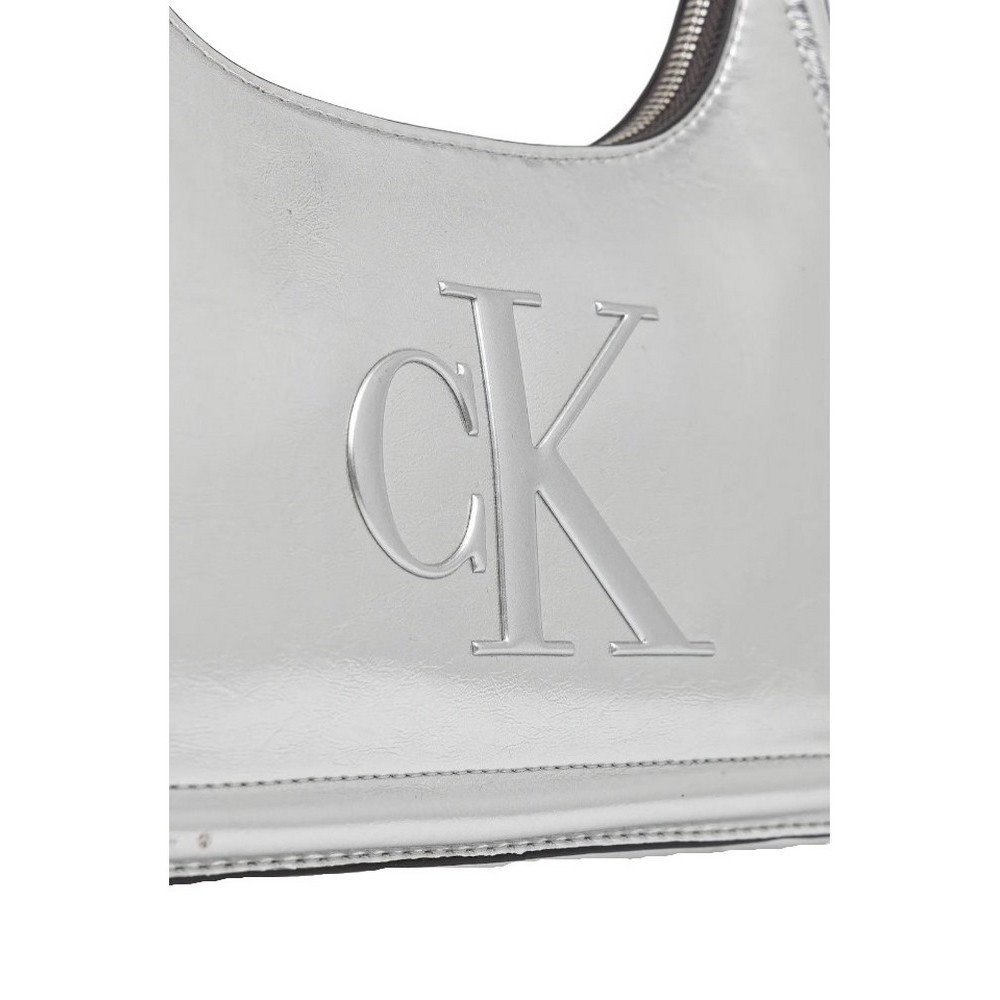 CALVIN KLEIN BOLD CK METALLIC SHOULDER BAG ΤΣΑΝΤΑ ΓΥΝΑΙΚΕΙΑ SILVER