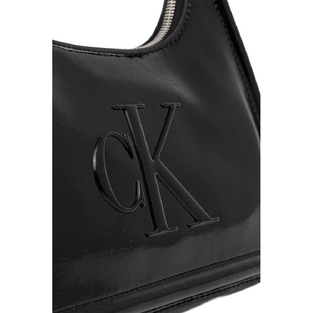 CALVIN KLEIN BOLD CK METALLIC SHOULDER BAG ΤΣΑΝΤΑ ΓΥΝΑΙΚΕΙΑ BLACK