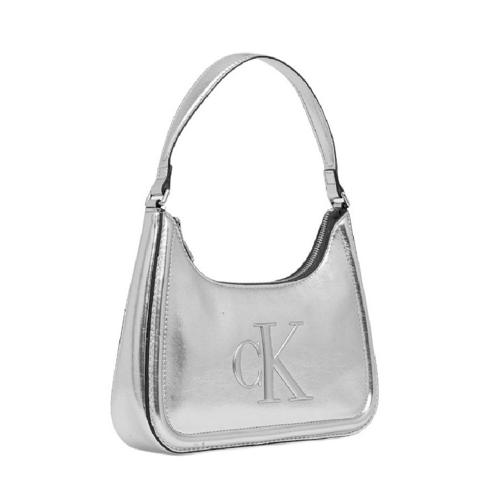 CALVIN KLEIN BOLD CK METALLIC SHOULDER BAG ΤΣΑΝΤΑ ΓΥΝΑΙΚΕΙΑ SILVER