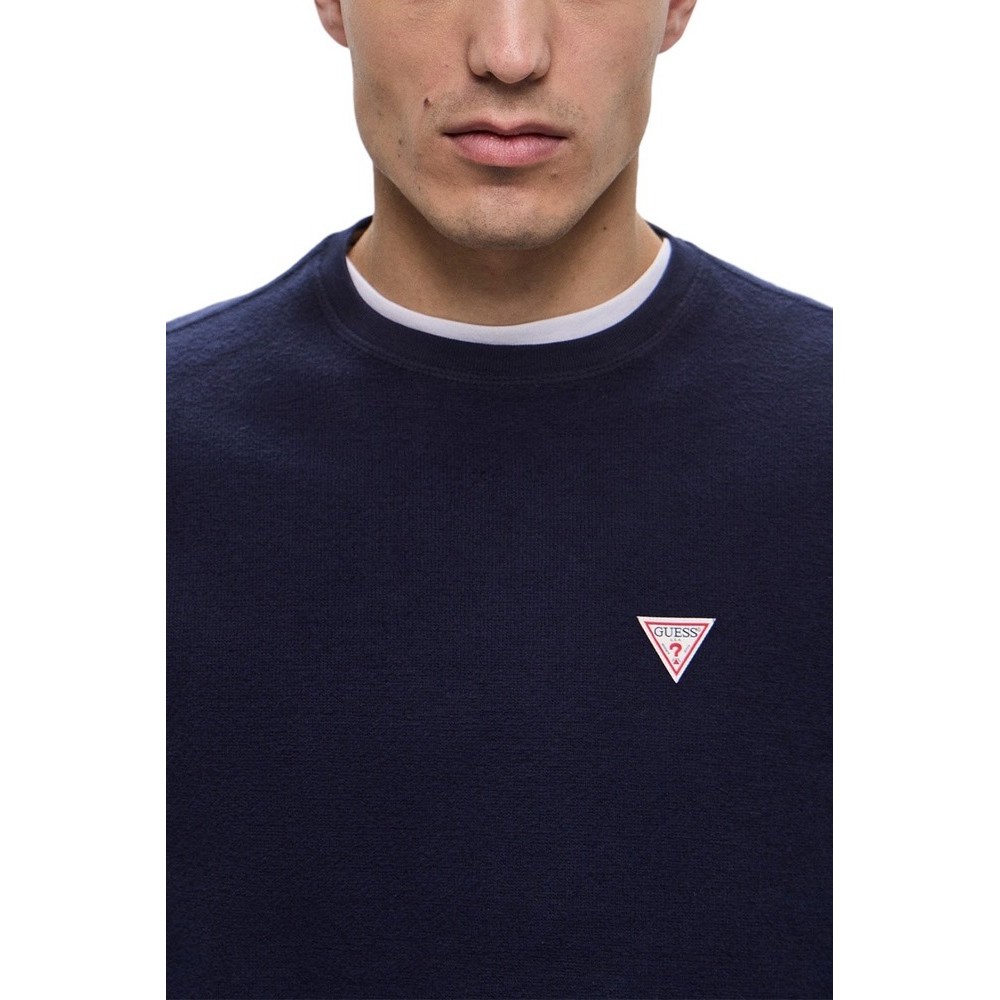 GUESS JEANS LS CN REG MINI TRIANGLE TEE ΜΠΛΟΥΖΑ ΑΝΔΡΙΚΗ DARK BLUE