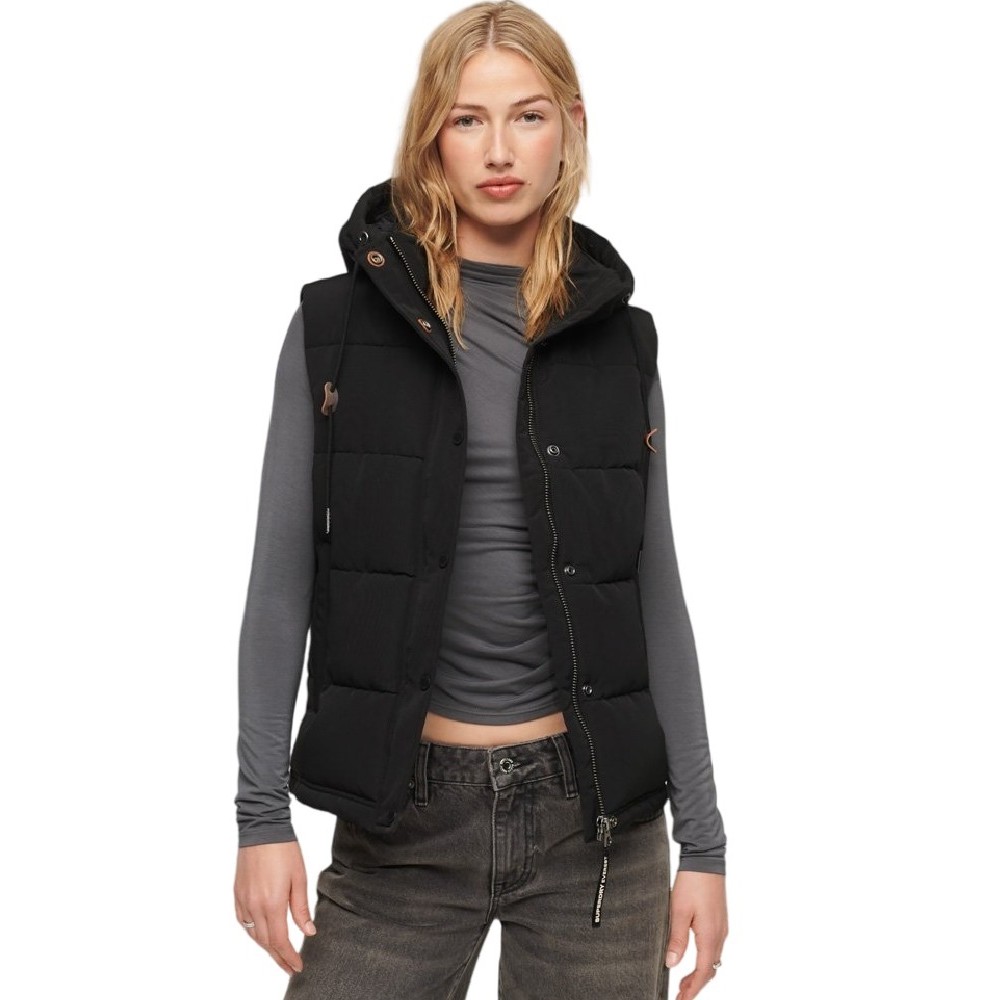 SUPERDRY D1 OVIN EVEREST HOODED PUFFER GILET ΜΠΟΥΦΑΝ ΓΙΛΕΚΟ ΓΥΝΑΙΚΕΙΟ BLACK