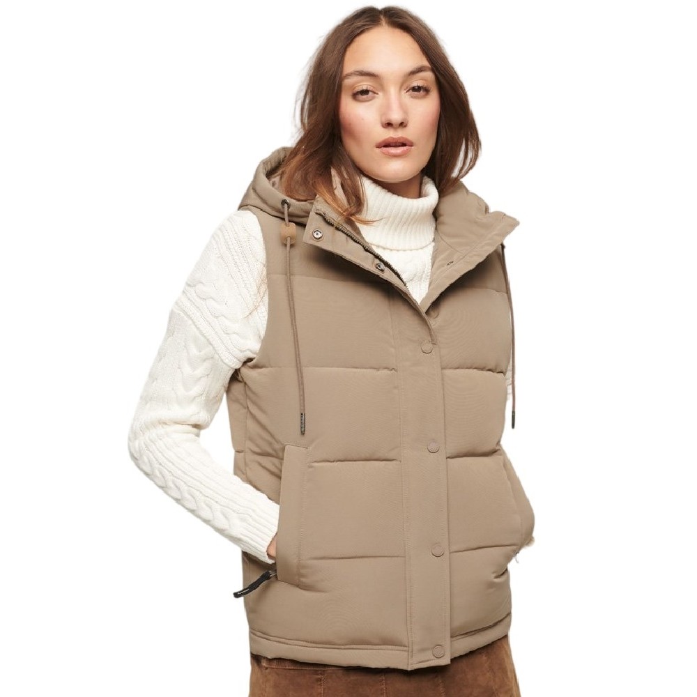 SUPERDRY D1 OVIN EVEREST HOODED PUFFER GILET ΜΠΟΥΦΑΝ ΓΙΛΕΚΟ ΓΥΝΑΙΚΕΙΟ BROWN