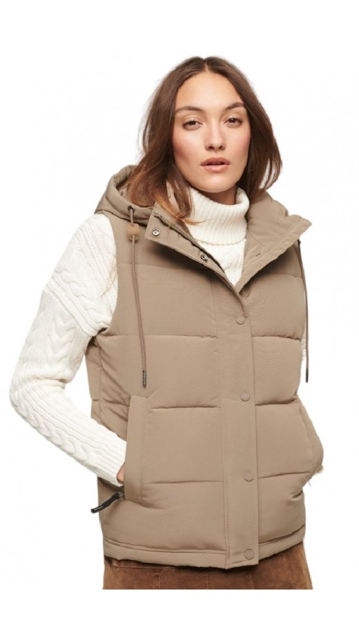 SUPERDRY D1 OVIN EVEREST HOODED PUFFER GILET ΜΠΟΥΦΑΝ ΓΙΛΕΚΟ ΓΥΝΑΙΚΕΙΟ BROWN