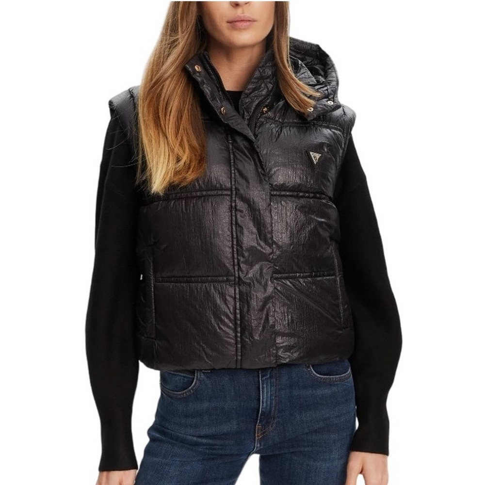 GUESS ERNESTINE CROP PADDED VEST ΜΠΟΥΦΑΝ ΓΥΝΑΙΚΕΙΟ BLACK