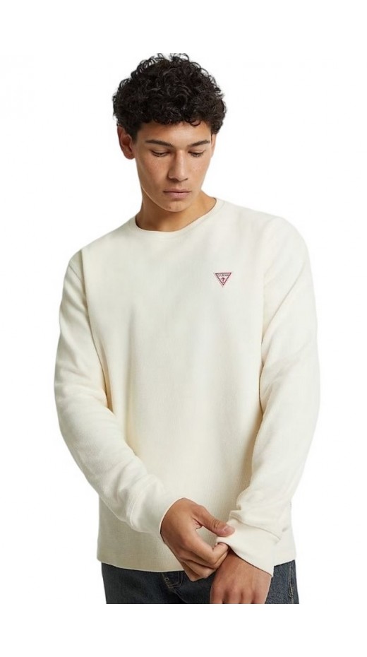 GUESS JEANS LS CN REG MINI TRIANGLE TEE ΜΠΛΟΥΖΑ ΑΝΔΡΙΚΗ OFF WHITE