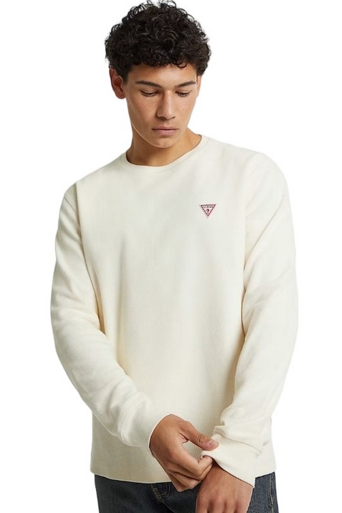 GUESS JEANS LS CN REG MINI TRIANGLE TEE ΜΠΛΟΥΖΑ ΑΝΔΡΙΚΗ OFF WHITE