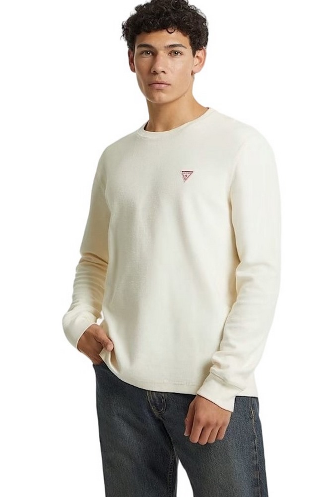 GUESS JEANS LS CN REG MINI TRIANGLE TEE ΜΠΛΟΥΖΑ ΑΝΔΡΙΚΗ OFF WHITE