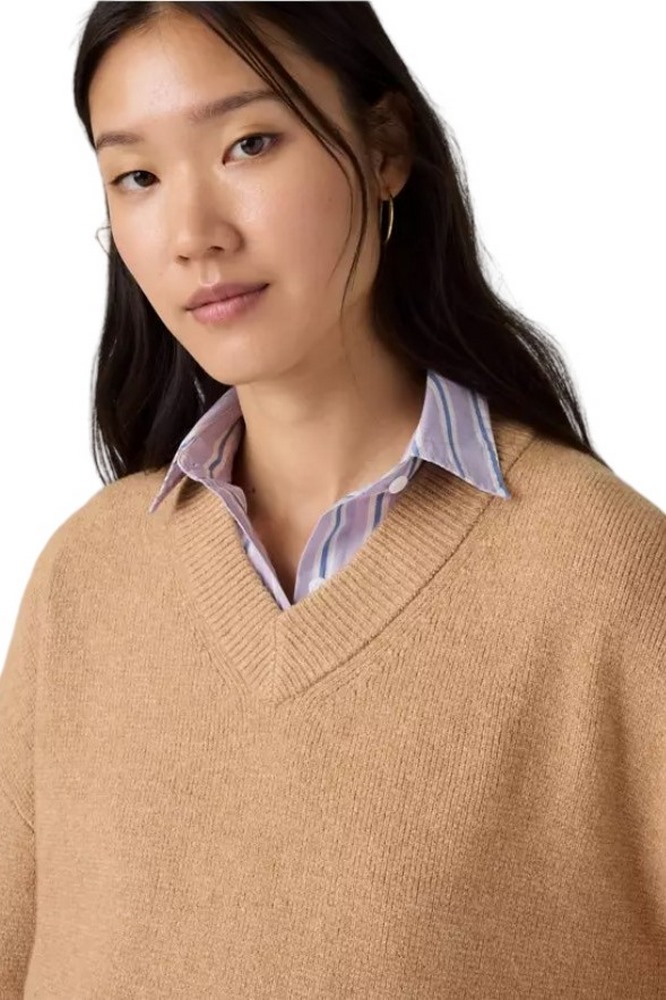 LEVIS SUPER SOFT VNECK SWEATER MILANO STITCH ΜΠΛΟΥΖΑ ΠΛΕΚΤΗ ΓΥΝΑΙΚΕΙΑ TAN