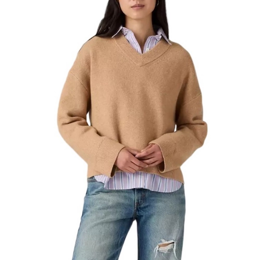 LEVIS SUPER SOFT VNECK SWEATER MILANO STITCH ΜΠΛΟΥΖΑ ΠΛΕΚΤΗ ΓΥΝΑΙΚΕΙΑ TAN