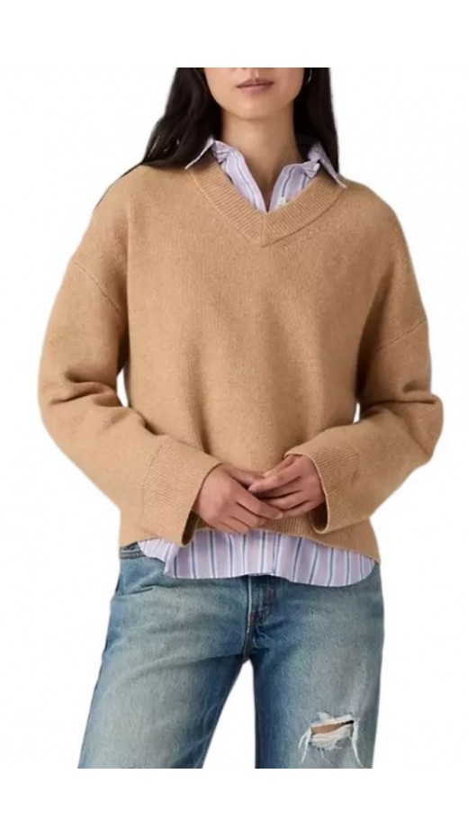LEVIS SUPER SOFT VNECK SWEATER MILANO STITCH ΜΠΛΟΥΖΑ ΠΛΕΚΤΗ ΓΥΝΑΙΚΕΙΑ TAN