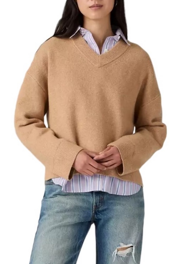 LEVIS SUPER SOFT VNECK SWEATER MILANO STITCH ΜΠΛΟΥΖΑ ΠΛΕΚΤΗ ΓΥΝΑΙΚΕΙΑ TAN