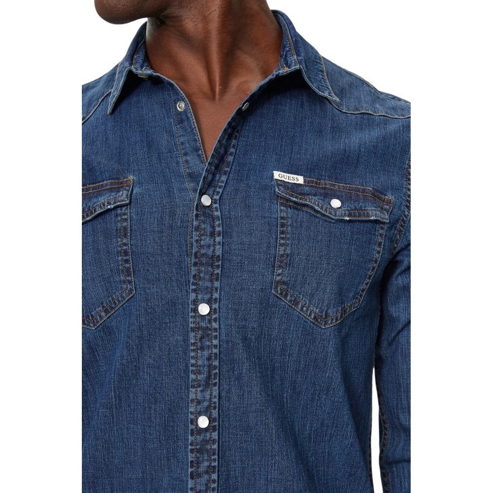 GUESS TRUCKEE L/S SHIRT ΠΟΥΚΑΜΙΣΟ ΑΝΔΡΙΚΟ BLUΕ DENIM