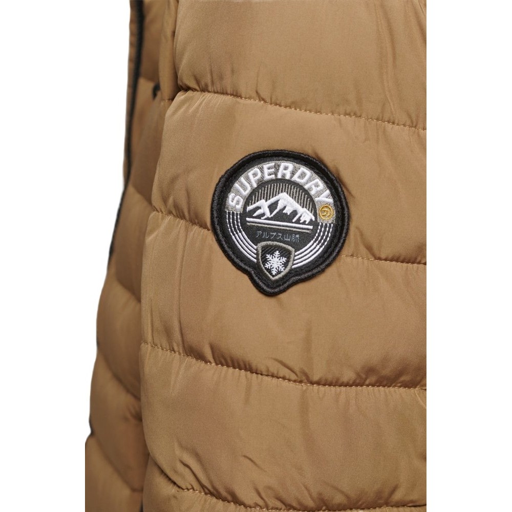 SUPERDRY D5 OVIN FUJI HOODED MID LENGTH PUFFER ΜΠΟΥΦΑΝ ΓΥΝΑΙΚΕΙΟ BROWN