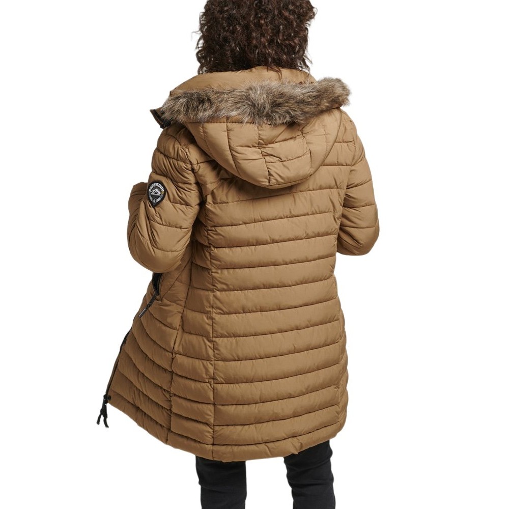 SUPERDRY D5 OVIN FUJI HOODED MID LENGTH PUFFER ΜΠΟΥΦΑΝ ΓΥΝΑΙΚΕΙΟ BROWN