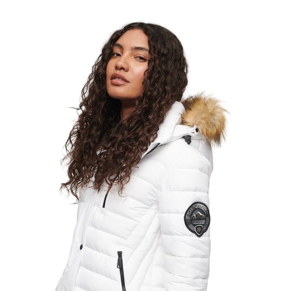 SUPERDRY D5 OVIN FUJI HOODED MID LENGTH PUFFER ΜΠΟΥΦΑΝ ΓΥΝΑΙΚΕΙΟ WHITE