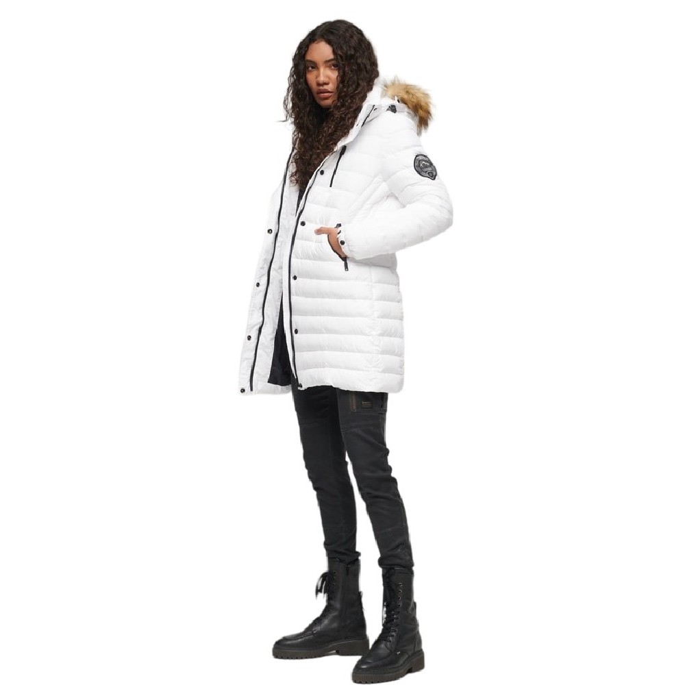 SUPERDRY D5 OVIN FUJI HOODED MID LENGTH PUFFER ΜΠΟΥΦΑΝ ΓΥΝΑΙΚΕΙΟ WHITE