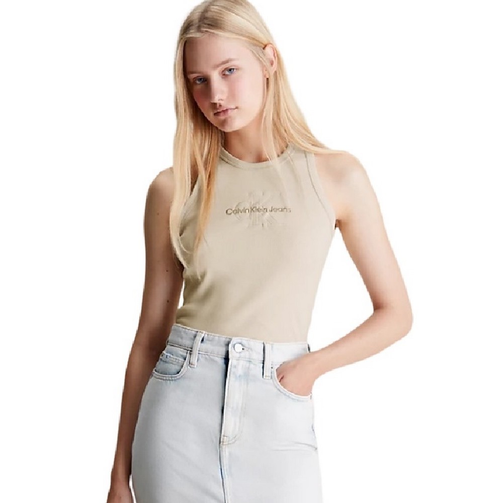 CALVIN KLEIN JEANS HERO MONOLOGO RIB TANK ΤΟΠ ΓΥΝΑΙΚΕΙΟ IVORY