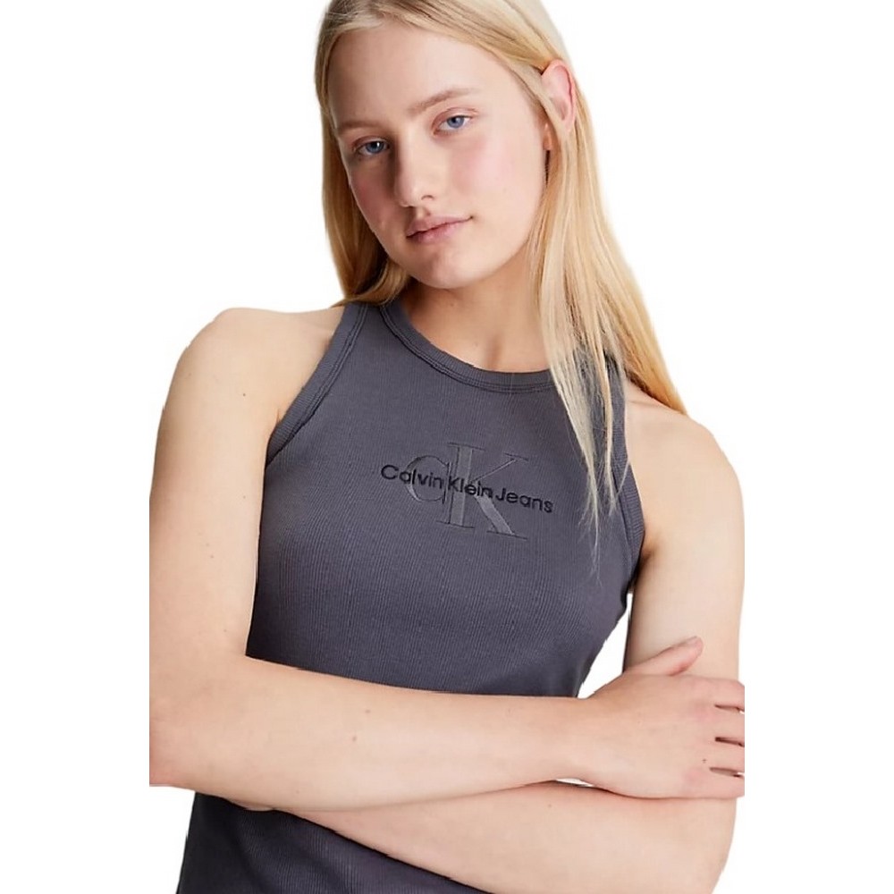 CALVIN KLEIN JEANS HERO MONOLOGO RIB TANK ΤΟΠ ΓΥΝΑΙΚΕΙΟ WASHED BLACK