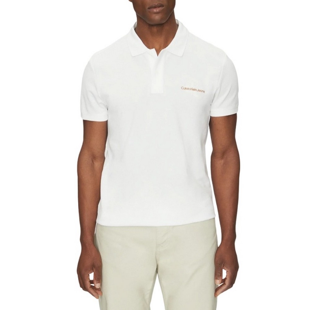 CALVIN KLEIN JEANS MONOLOGO POLO T-SHIRT ΜΠΛΟΥΖΑ ΑΝΔΡΙΚΗ WHITE