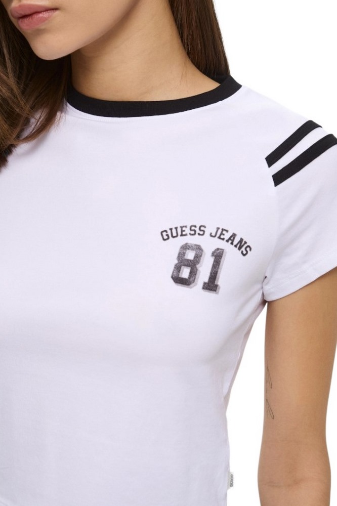 GUESS JEANS SS BABY FIT RAGLAN 81 TEE ΜΠΛΟΥΖΑ ΓΥΝΑΙΚΕΙΑ WHITE