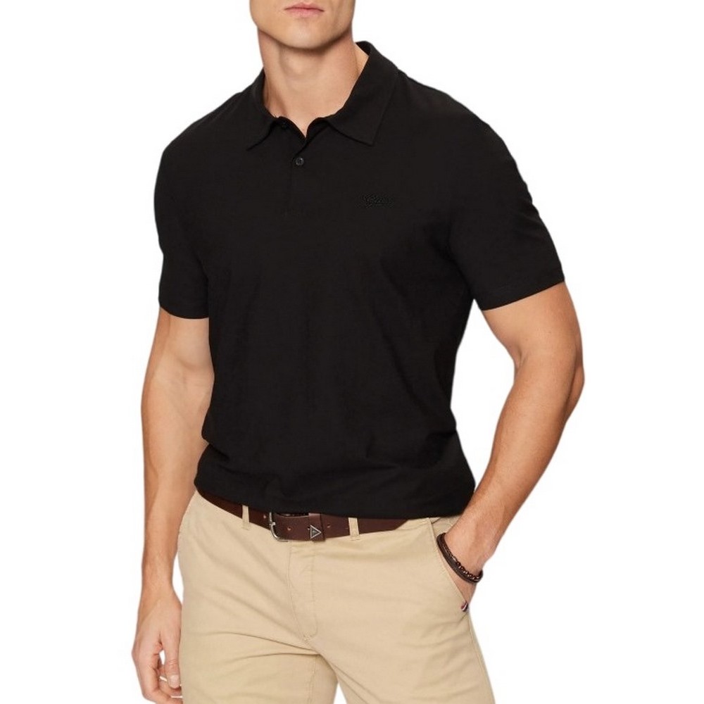 GUESS SMALL GUESS SCRIPT SS POLO T-SHIRT ΜΠΛΟΥΖΑ ΑΝΔΡΙΚΗ BLACK