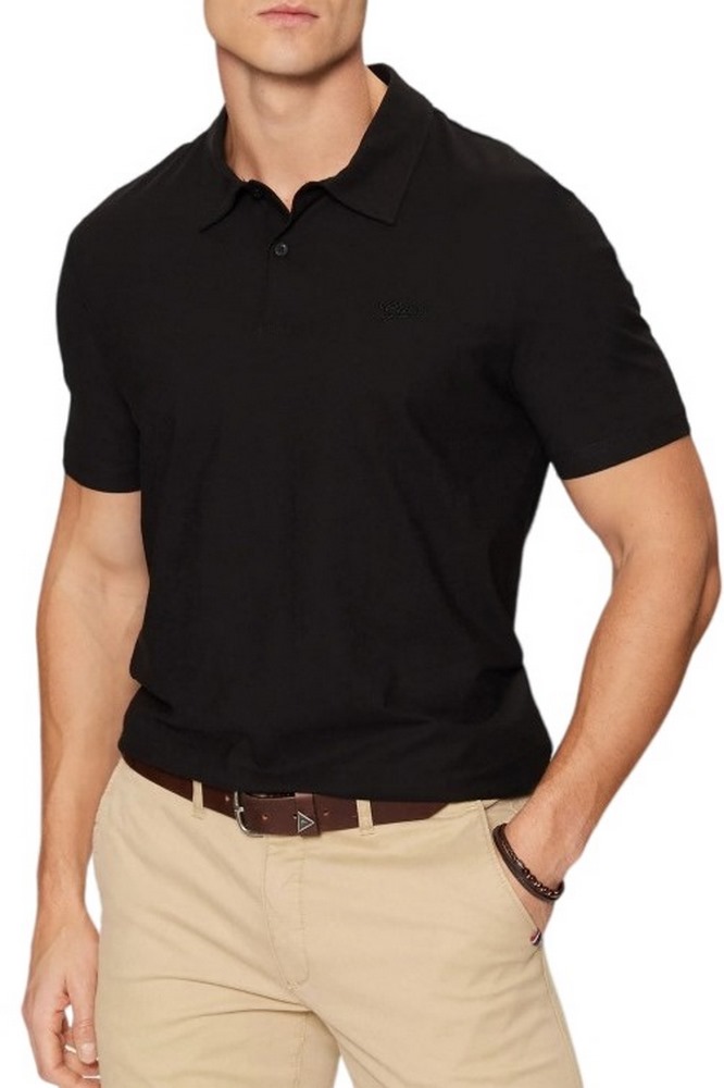 GUESS SMALL GUESS SCRIPT SS POLO T-SHIRT ΜΠΛΟΥΖΑ ΑΝΔΡΙΚΗ BLACK
