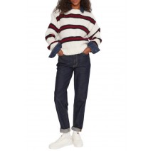 TOMMY JEANS BADGE STRIPE FLUFFY SWEATER ΜΠΛΟΥΖΑ ΠΛΕΚΤΗ ΓΥΝΑΙΚΕΙΑ WHITE