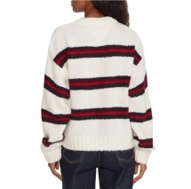 TOMMY JEANS BADGE STRIPE FLUFFY SWEATER ΜΠΛΟΥΖΑ ΠΛΕΚΤΗ ΓΥΝΑΙΚΕΙΑ WHITE