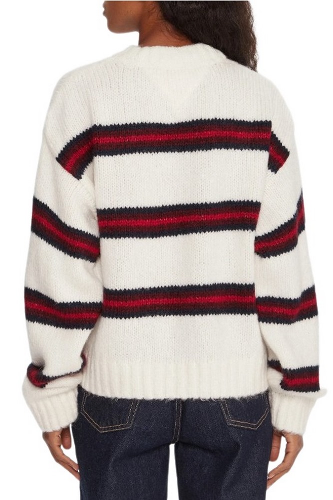 TOMMY JEANS BADGE STRIPE FLUFFY SWEATER ΜΠΛΟΥΖΑ ΠΛΕΚΤΗ ΓΥΝΑΙΚΕΙΑ WHITE