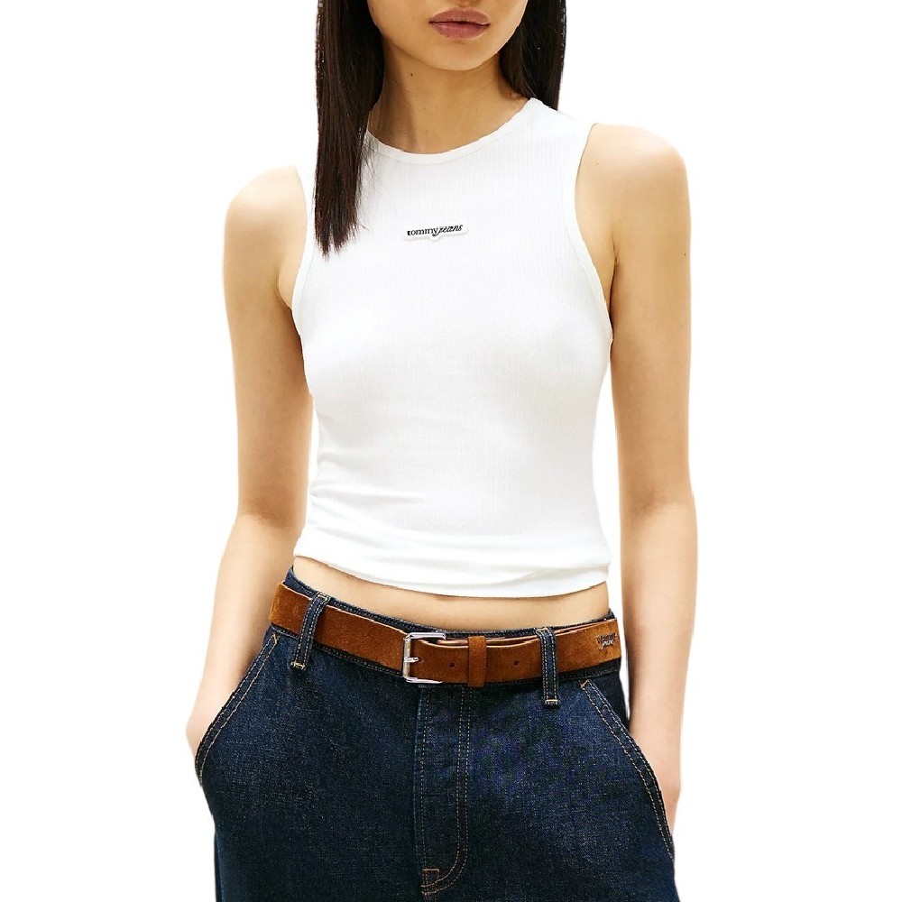 TOMMY JEANS SLIM SCRIPT LABEL TANK ΤΟΠ ΓΥΝΑΙΚΕΙΟ ECRU