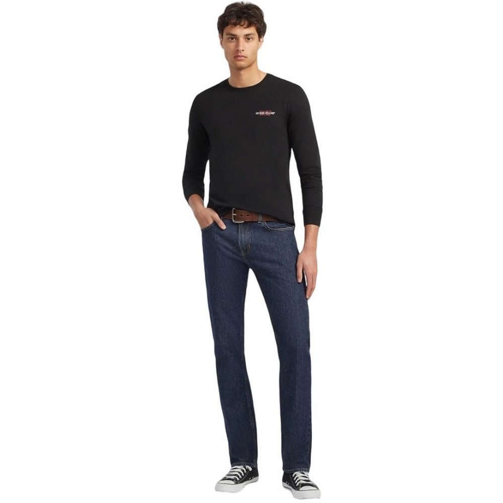GUESS JEANS  LS CN SLIM AMERICAN TR TEE ΜΠΛΟΥΖΑ ΑΝΔΡΙΚΗ BLACK