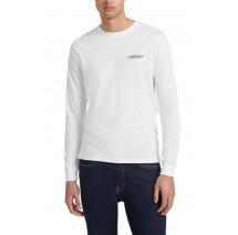 GUESS JEANS  LS CN SLIM AMERICAN TR TEE ΜΠΛΟΥΖΑ ΑΝΔΡΙΚΗ WHITE