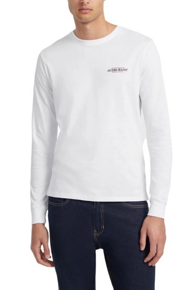 GUESS JEANS  LS CN SLIM AMERICAN TR TEE ΜΠΛΟΥΖΑ ΑΝΔΡΙΚΗ WHITE
