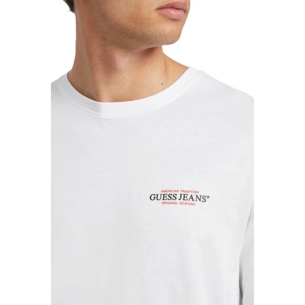 GUESS JEANS  LS CN SLIM AMERICAN TR TEE ΜΠΛΟΥΖΑ ΑΝΔΡΙΚΗ WHITE