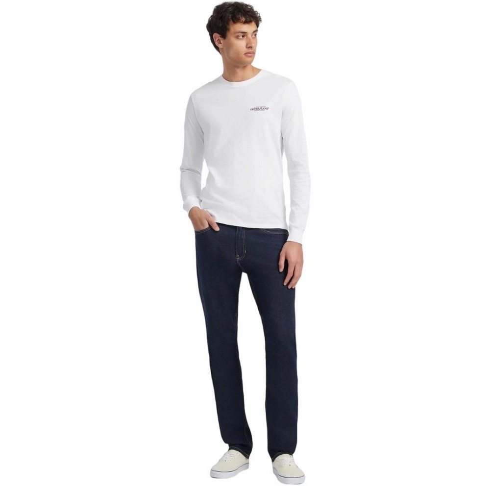 GUESS JEANS  LS CN SLIM AMERICAN TR TEE ΜΠΛΟΥΖΑ ΑΝΔΡΙΚΗ WHITE