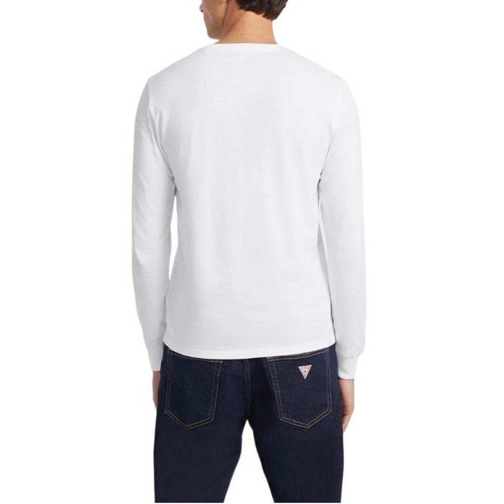 GUESS JEANS  LS CN SLIM AMERICAN TR TEE ΜΠΛΟΥΖΑ ΑΝΔΡΙΚΗ WHITE