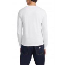 GUESS JEANS  LS CN SLIM AMERICAN TR TEE ΜΠΛΟΥΖΑ ΑΝΔΡΙΚΗ WHITE