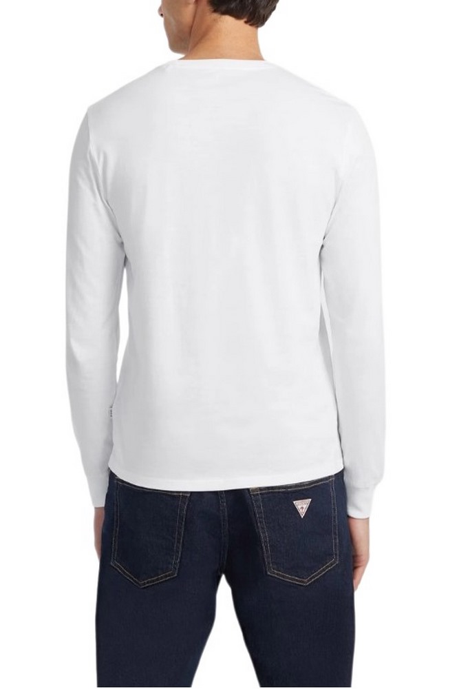 GUESS JEANS  LS CN SLIM AMERICAN TR TEE ΜΠΛΟΥΖΑ ΑΝΔΡΙΚΗ WHITE