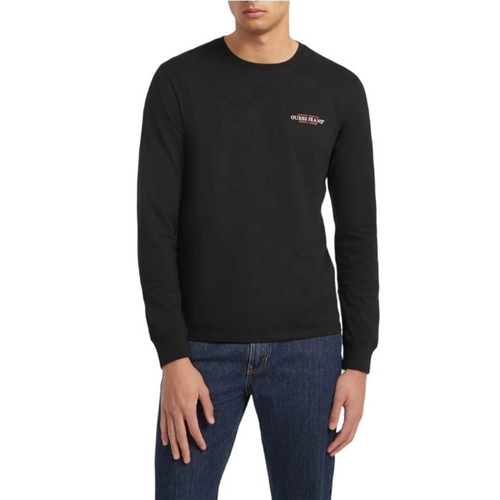GUESS JEANS  LS CN SLIM AMERICAN TR TEE ΜΠΛΟΥΖΑ ΑΝΔΡΙΚΗ BLACK