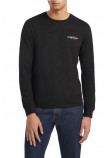 GUESS JEANS  LS CN SLIM AMERICAN TR TEE ΜΠΛΟΥΖΑ ΑΝΔΡΙΚΗ BLACK