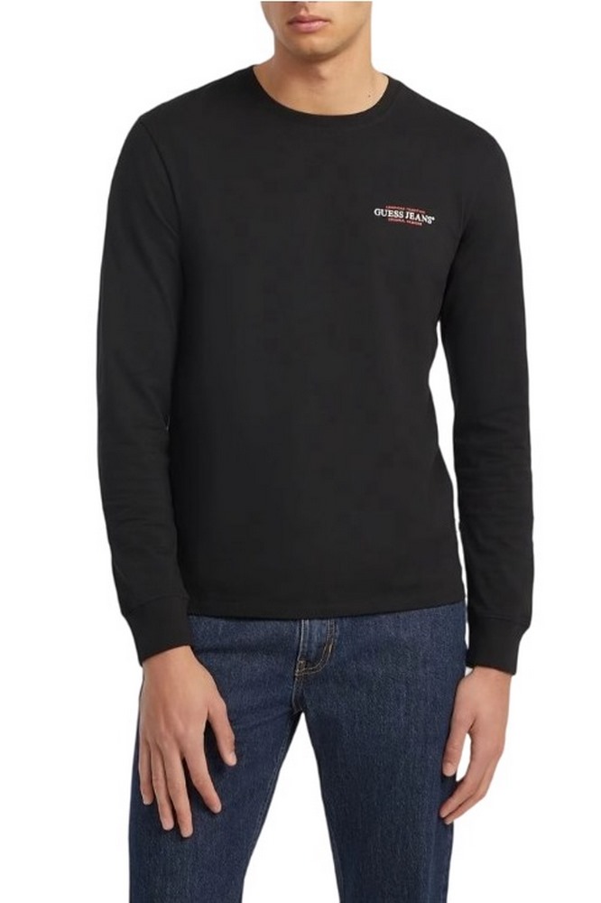 GUESS JEANS  LS CN SLIM AMERICAN TR TEE ΜΠΛΟΥΖΑ ΑΝΔΡΙΚΗ BLACK