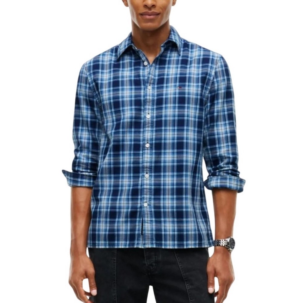 TOMMY JEANS REG DOBBY CHECK SHIRT EXT ΠΟΥΚΑΜΙΣΟ ΑΝΔΡΙΚΟ BLUE