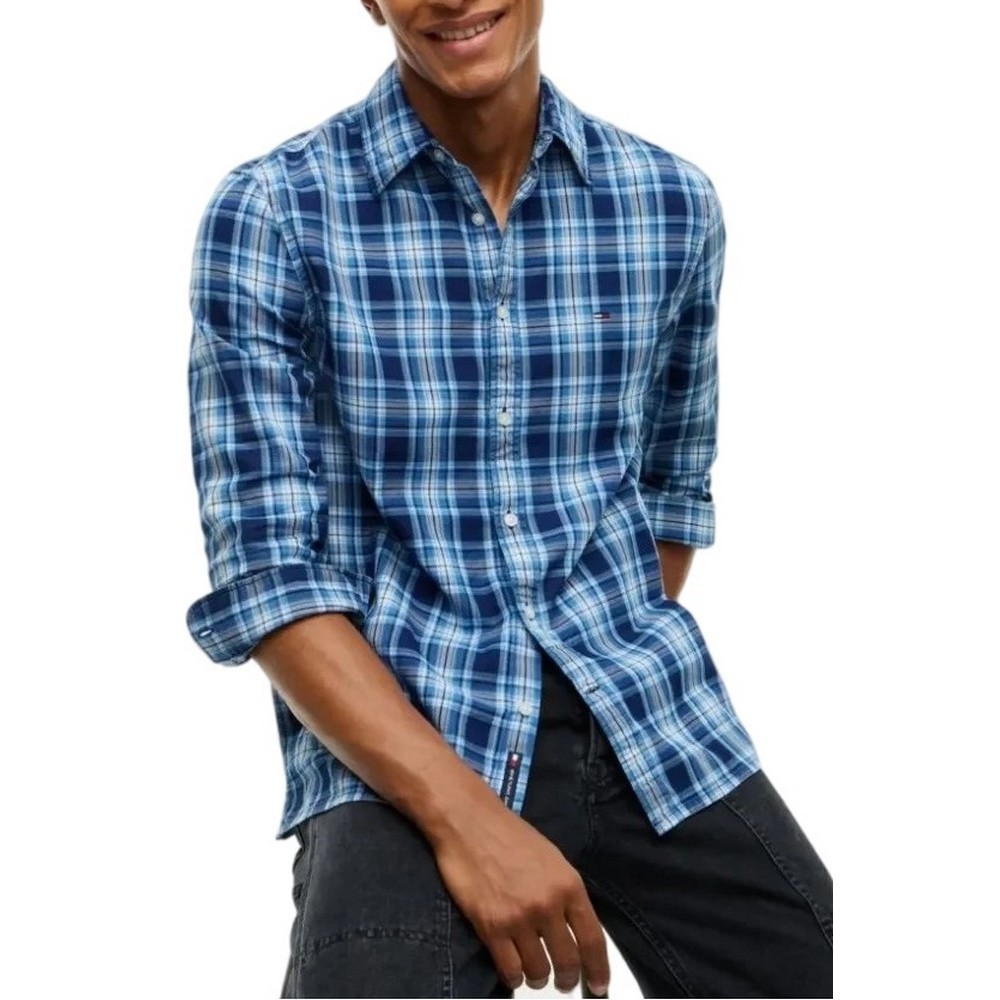 TOMMY JEANS REG DOBBY CHECK SHIRT EXT ΠΟΥΚΑΜΙΣΟ ΑΝΔΡΙΚΟ BLUE